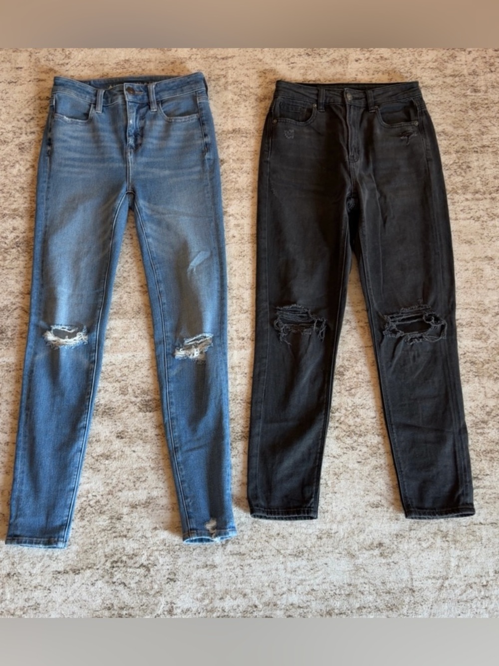 Women’s Distressed Skinny Jeans - Blue and Black